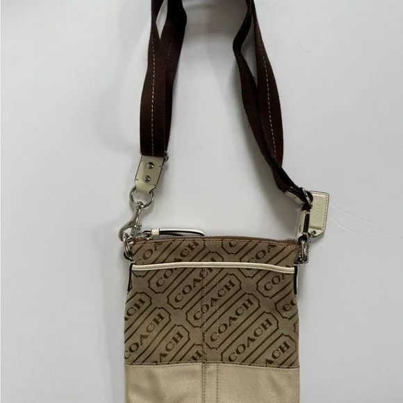 Coach Beige and Brown Signature Crossbody Messenger - Picture 2 of 3